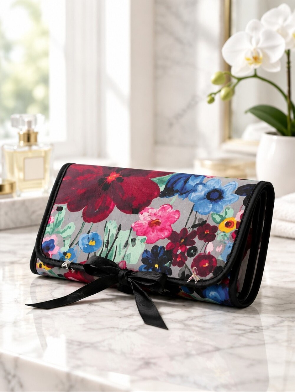 Thirty-One Floral Cosmetic Bag - Red, Blue, Pink